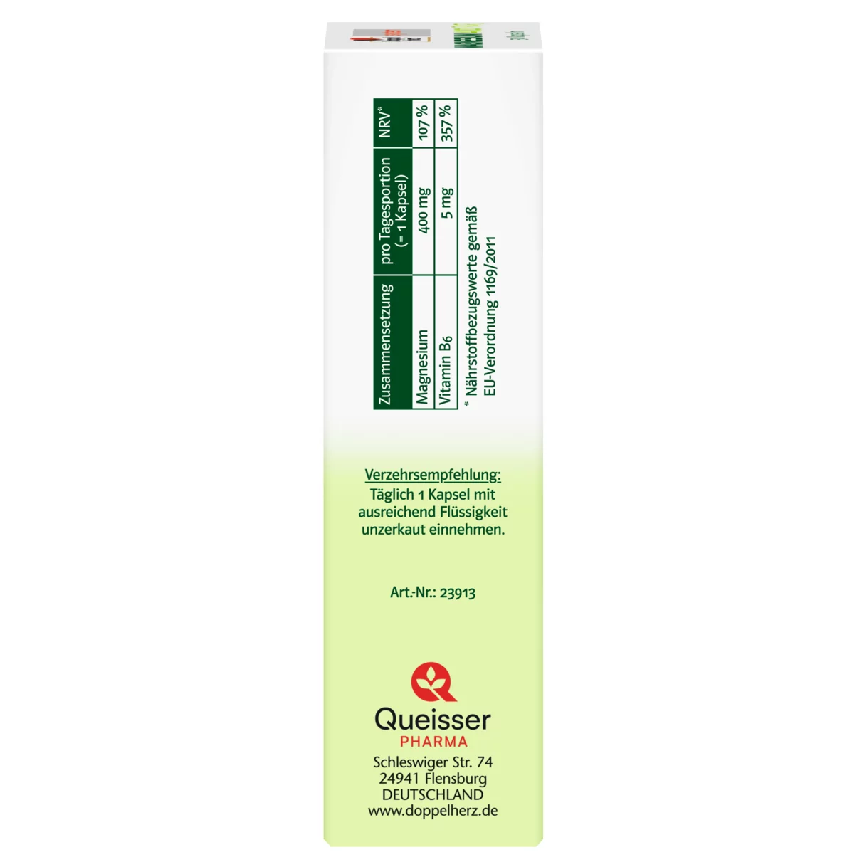 Abbildung der Produktverpackung Doppelherz system MAGNESIUM 400 PUR Seitenansicht links